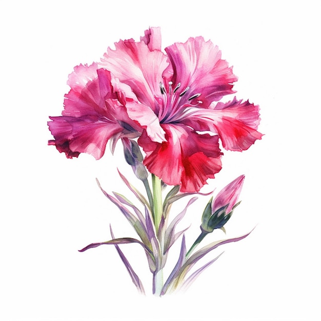 Pintura en acuarela de Dianthus caryophyllus