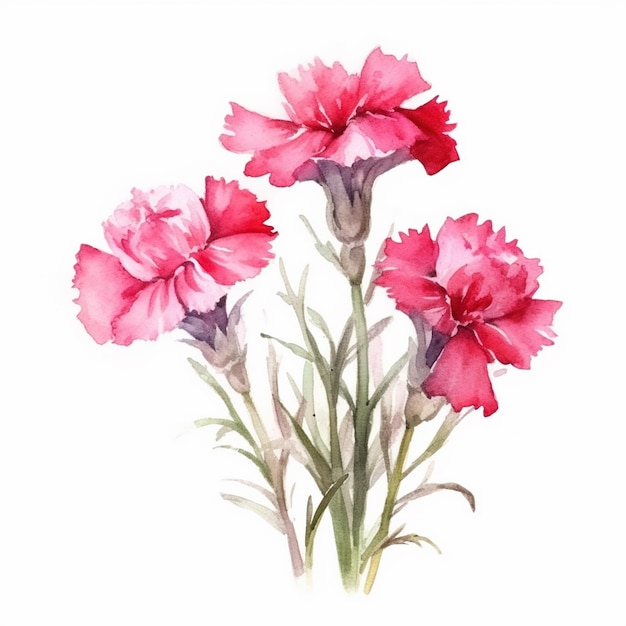 Pintura en acuarela de Dianthus caryophyllus