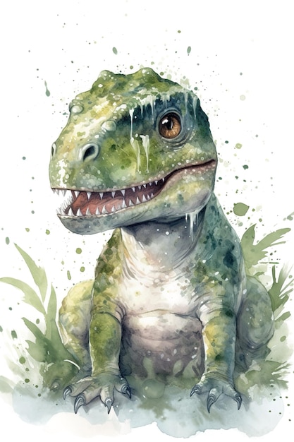 Una pintura de acuarela de un dinosaurio con la palabra velociraptor.