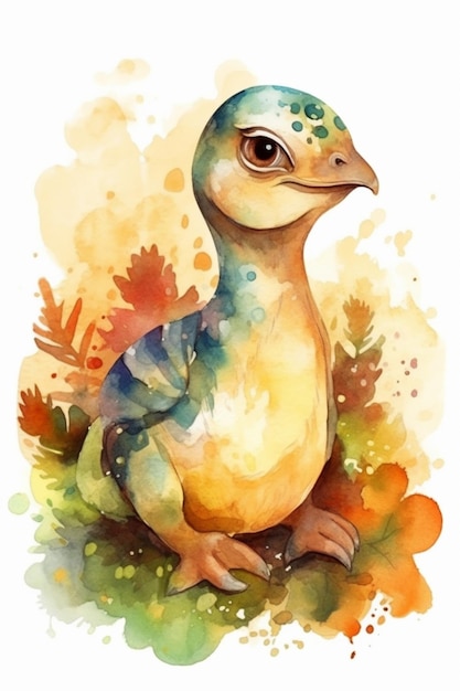 Una pintura de acuarela de un dinosaurio.