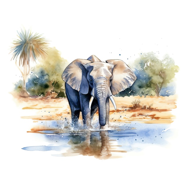 Una pintura de acuarela de un elefante en el agua Imagen generativa de IA