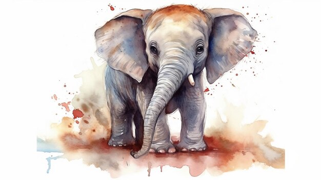 Una pintura de acuarela de un elefante.