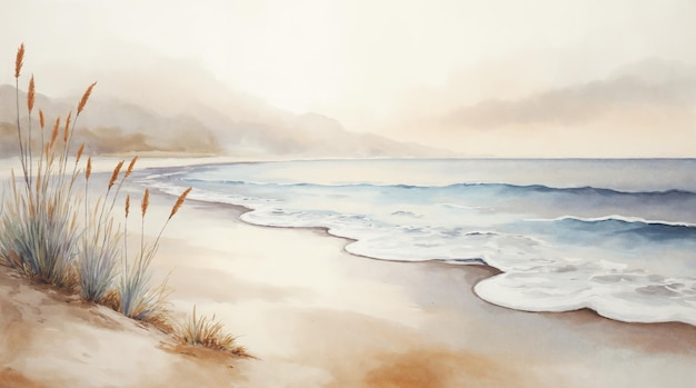 Pintura en acuarela de escenas costeras