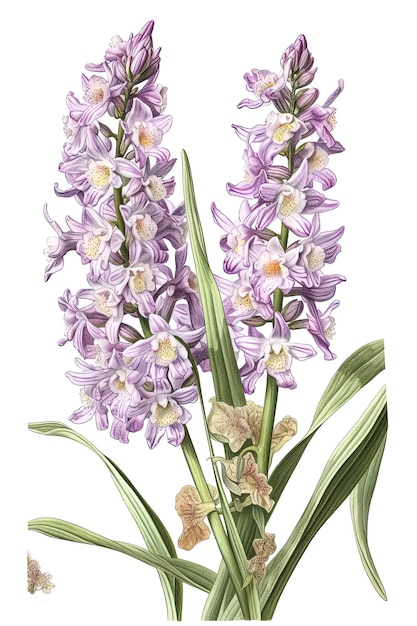 Pintura de acuarela de estilo vintage de una espiga de Orchis purpurea AI generativa