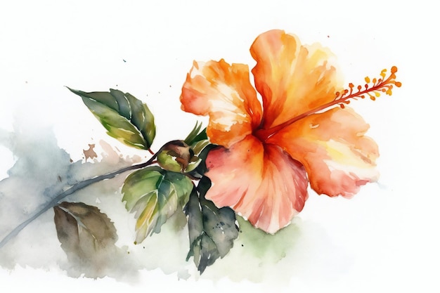 Una pintura de acuarela de una flor de hibisco.