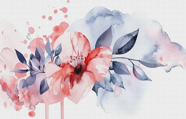 una pintura en acuarela de una flor y hojas