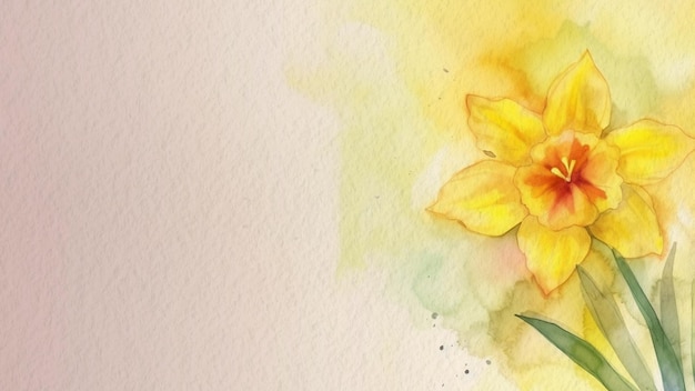 Pintura acuarela de una flor de narciso amarillo.