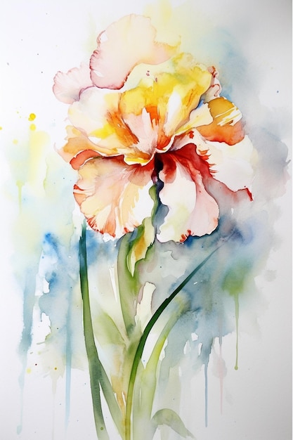 Una pintura de acuarela de una flor con la palabra peonías en ella