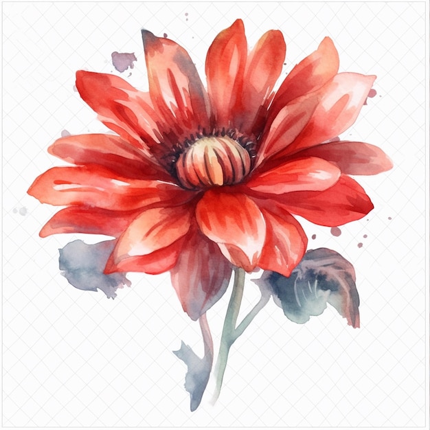 Una pintura de acuarela de una flor roja con un capullo en el tallo.