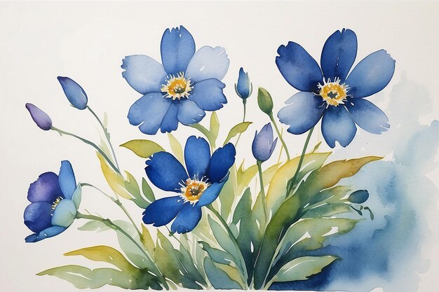 Una pintura en acuarela de flores con un anillo azul en ella