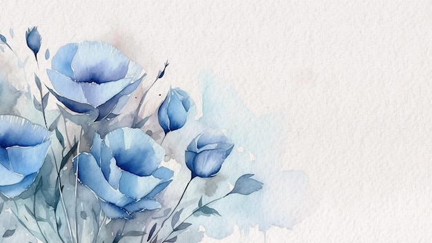 Una pintura de acuarela de flores azules con las palabras flores azules.