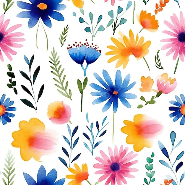 Una pintura de acuarela de flores de colores sobre una imagen de ai generativa de fondo blanco