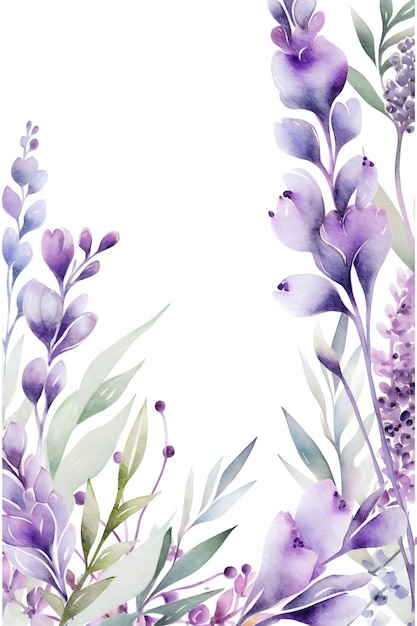 Una pintura de acuarela de flores de lavanda.