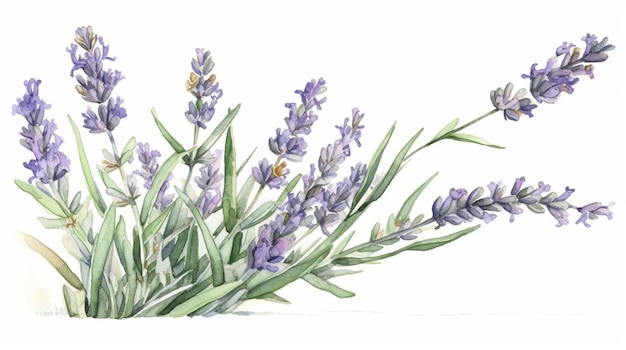 Una pintura de acuarela de flores de lavanda.