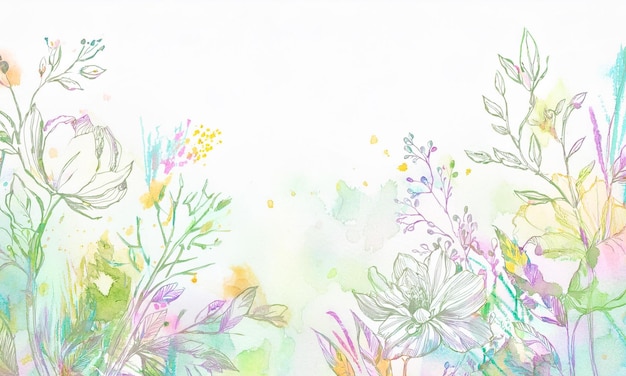 una pintura en acuarela de flores con una mariposa en la parte superior