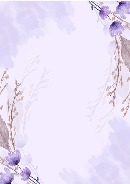 una pintura en acuarela de flores púrpuras con un lugar para el texto