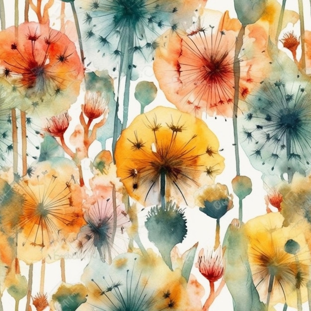 Una pintura de acuarela de un fondo de flores de colores.