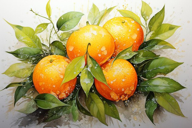 Pintura en acuarela de la fruta de la mandarina