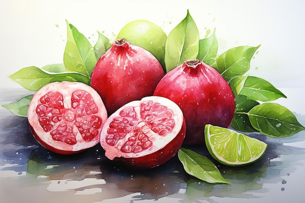 Foto pintura en acuarela de frutas de guayaba