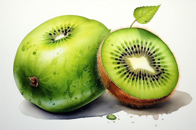 Pintura en acuarela de frutas de kiwi