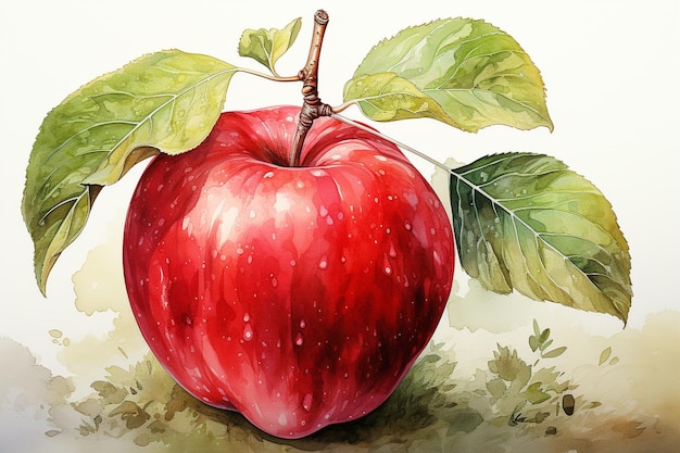 Pintura en acuarela de frutas de manzana