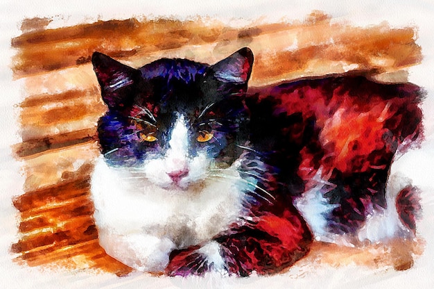 Pintura acuarela gato doméstico Arte digital moderno imitación de pintado a mano con tinte aquarells