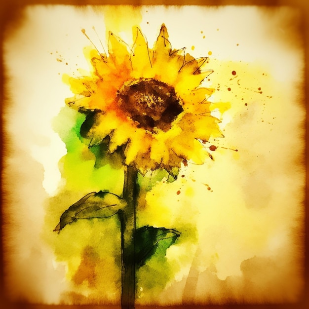 Una pintura de acuarela de un girasol con la palabra sol.