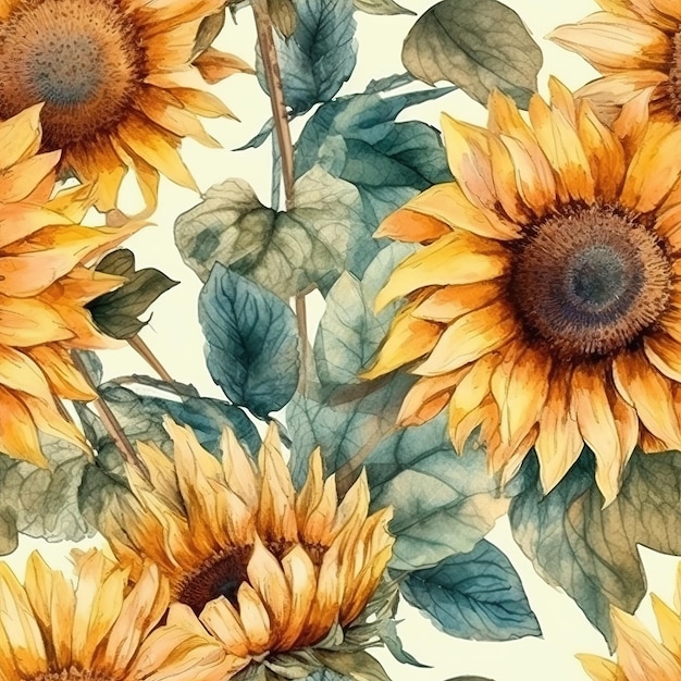 Una pintura de acuarela de un girasol sobre un fondo blanco.