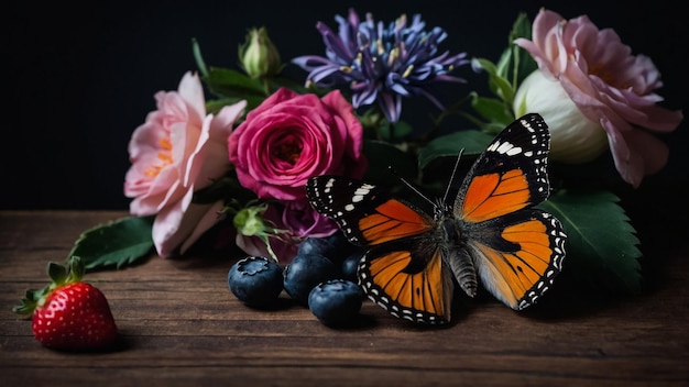 Pintura en acuarela de hojas y flores con un patrón sin costuras sobre un fondo oscuro