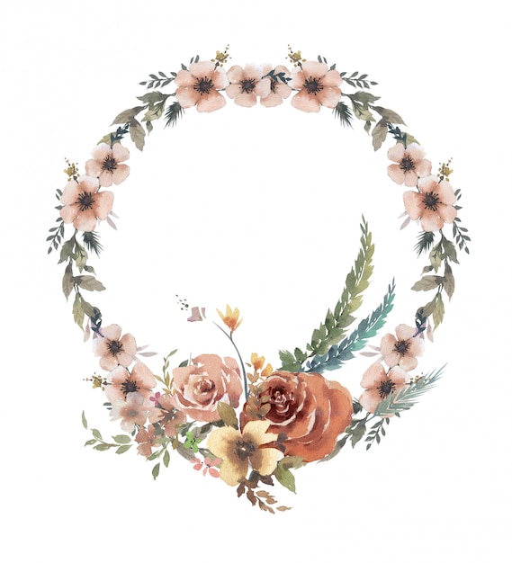 Pintura en acuarela de hojas y flores