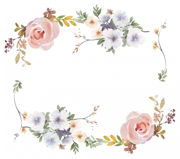 Pintura en acuarela de hojas y flores