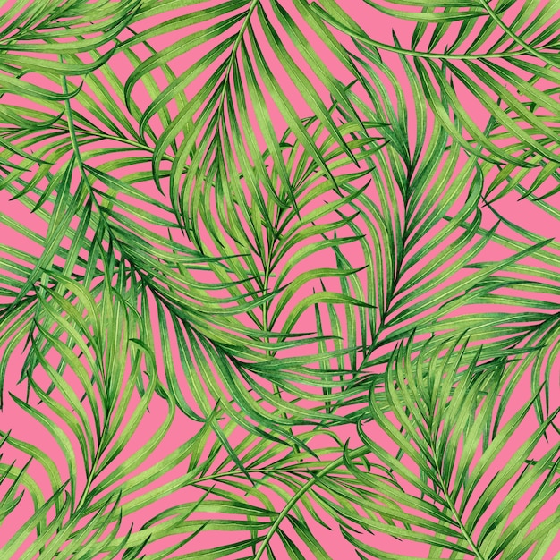 Pintura en acuarela de hojas tropicales coloridas con un patrón sin costuras