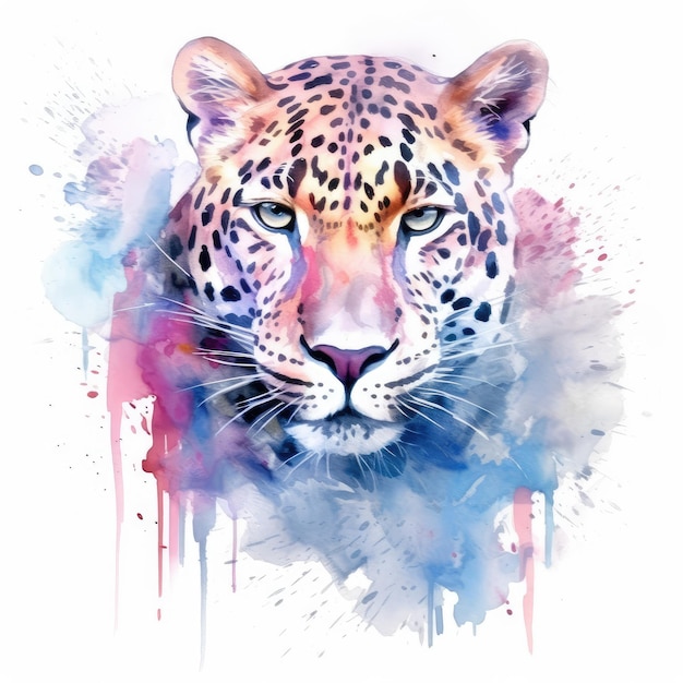 Pintura de acuarela de jaguar con fondo blanco.