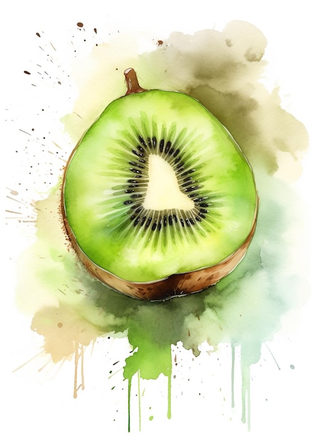 Una pintura de acuarela de un kiwi