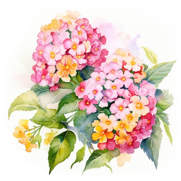 Pintura en acuarela de lantana con fondo blanco