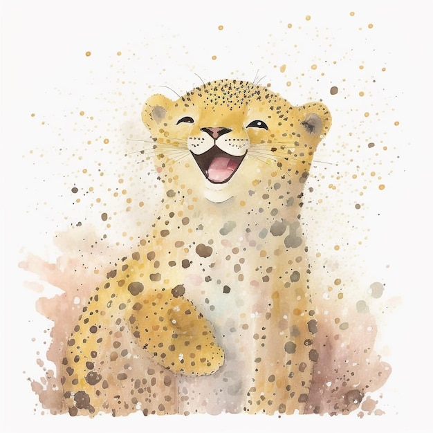 Una pintura de acuarela de un leopardo sonriente