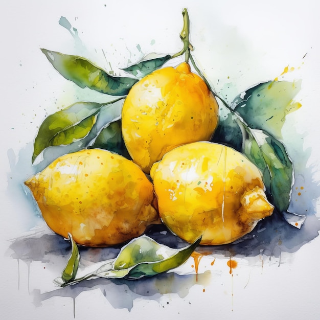 Pintura acuarela de limones frescos.