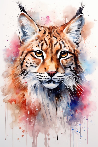 Pintura de acuarela de un lince Hermosa imagen ilustrativa IA generativa