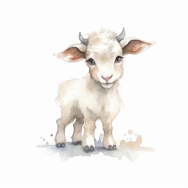 Pintura de acuarela de una linda cabra aislada sobre fondo blanco