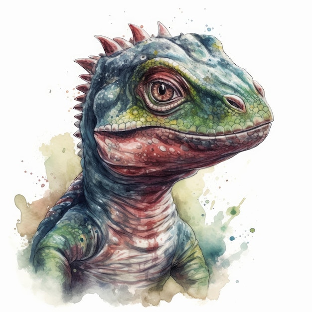 Pintura de acuarela de un lindo bebé dinosaurio sobre fondo blanco Al generado