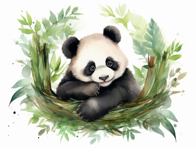 Foto pintura de acuarela lindo bebé panda