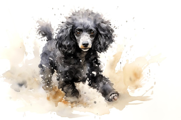 Pintura en acuarela de un lindo caniche en un fondo limpio Animales de compañía Mamíferos Ilustración IA generativa