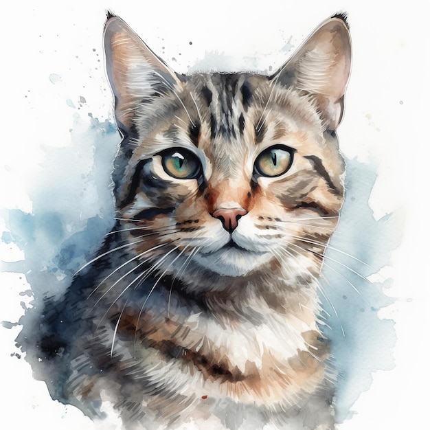 Pintura de acuarela de un lindo gato sobre fondo blanco Al generado