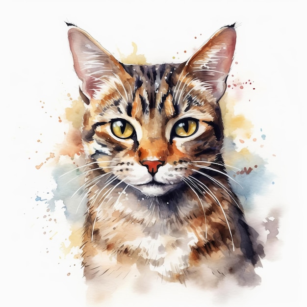 Pintura de acuarela de un lindo gato sobre fondo blanco Al generado