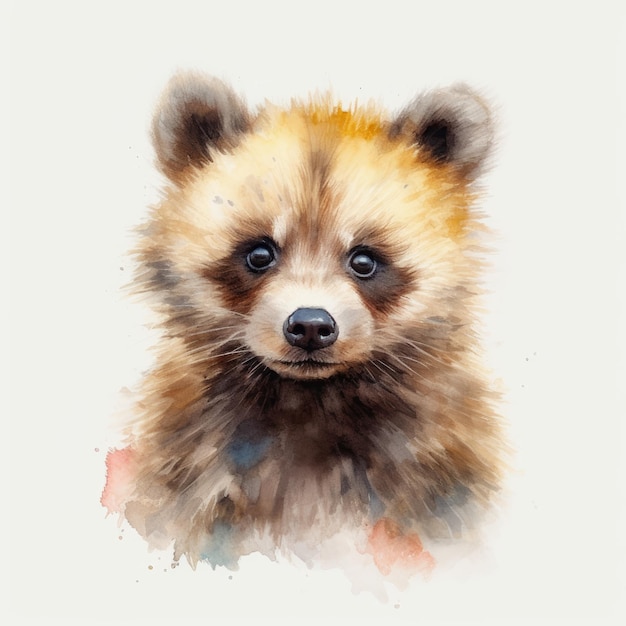 Pintura de acuarela de un lindo oso bebé sobre fondo blanco Ilustración generada por Al