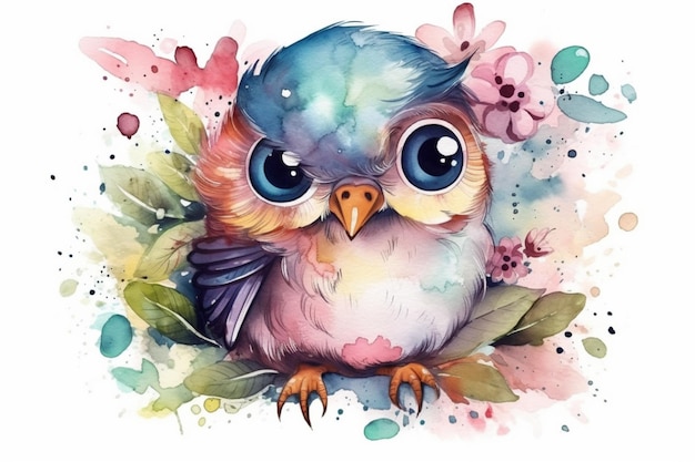 Una pintura de acuarela de un lindo pajarito.