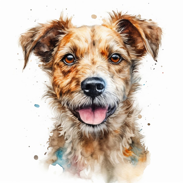 Pintura de acuarela de un lindo perro sobre fondo blanco Al generado