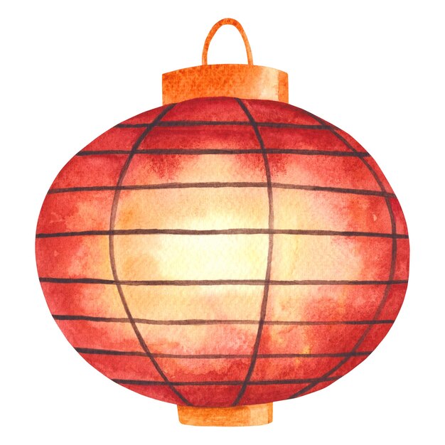 Pintura en acuarela de una linterna tradicional china roja