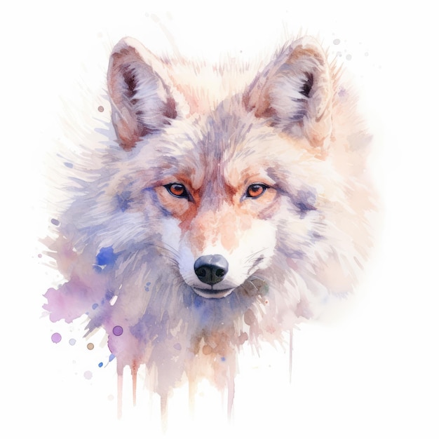 Pintura en acuarela de un lobo de la tundra con fondo blanco