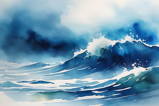 Foto pintura de acuarela de mar y olas espumosas